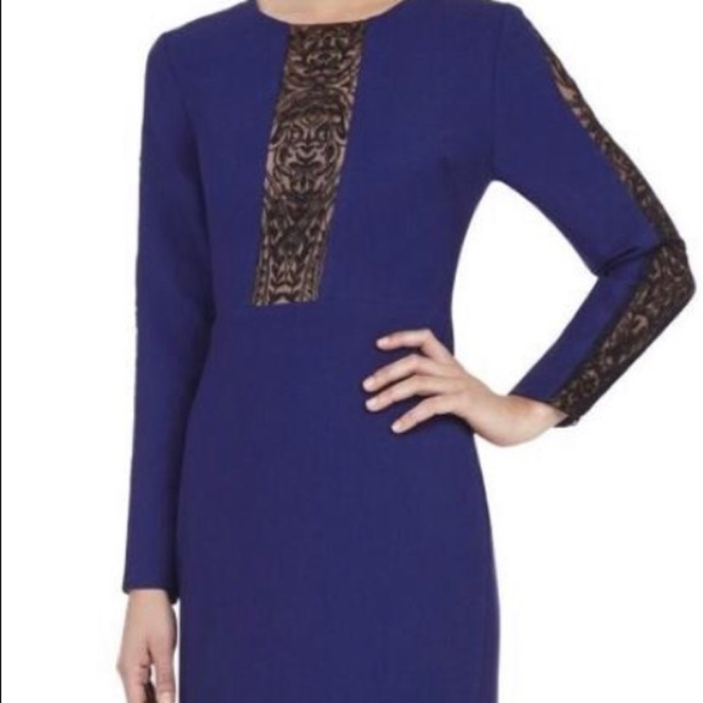 BCBGmaxazria, Dress blue with black lace, size 2